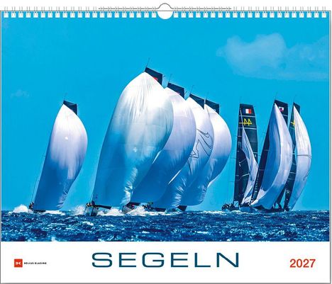 Kalendercover: "SEgelN 2027". Segelboote auf dem Meer mit weißen Segeln unter blauem Himmel.