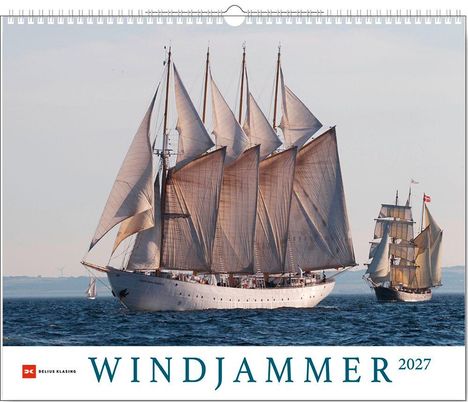 "WINDJAMMER 2027" steht über einem großen Segelschiff auf offenem Meer, ein weiteres Schiff folgt im Hintergrund.