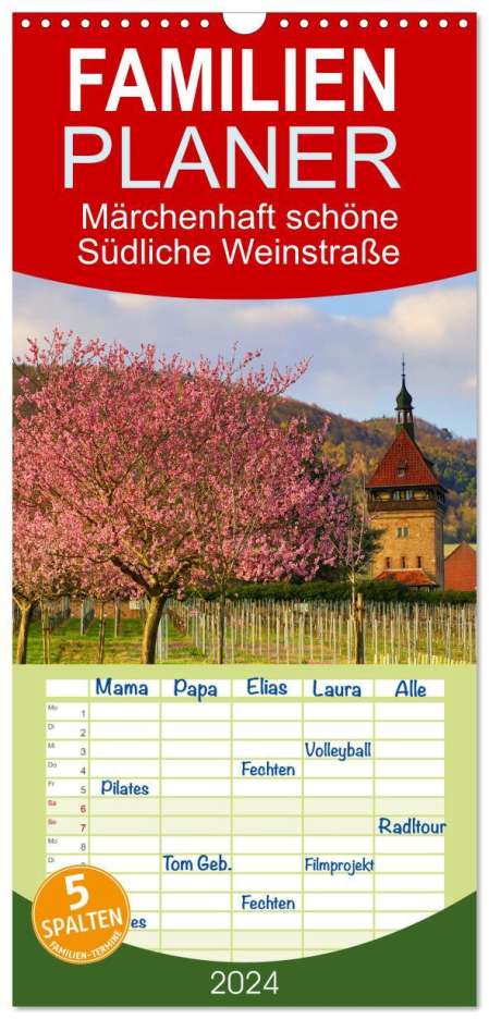 Sulamay Fillinger: Familienplaner 2024 - Märchenhaft schöne Südliche Weinstraße mit 5 Spalten (Wandkalender, 21 x 45 cm) CALVENDO, Kalender