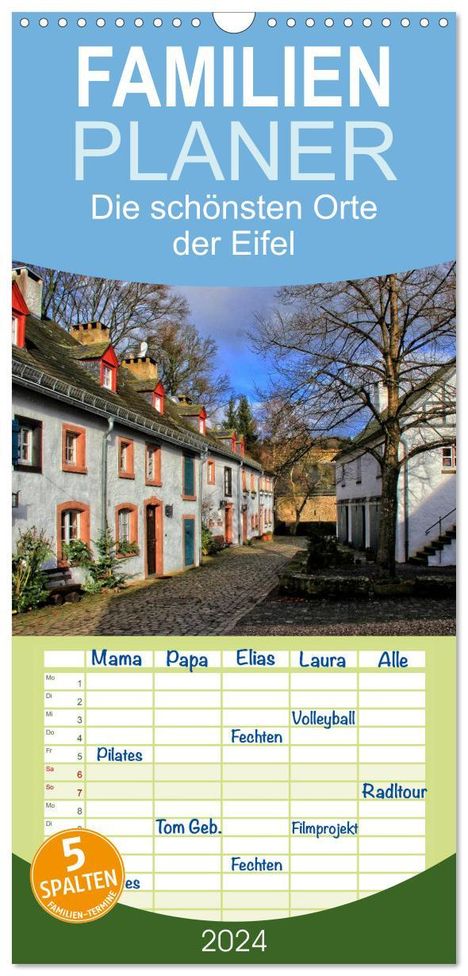 Arno Klatt: Familienplaner 2024 - Die schönsten Orte der Eifel mit 5 Spalten (Wandkalender, 21 x 45 cm) CALVENDO, Kalender