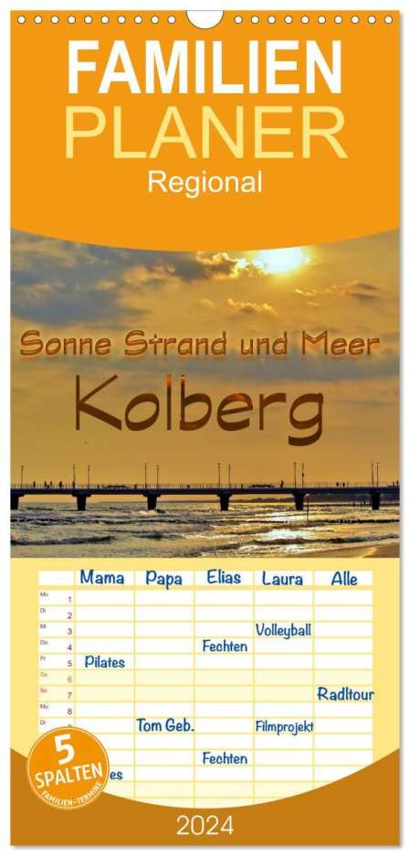 Paul Michalzik: Familienplaner 2024 - Sonne Strand und Meer in Kolberg mit 5 Spalten (Wandkalender, 21 x 45 cm) CALVENDO, Kalender