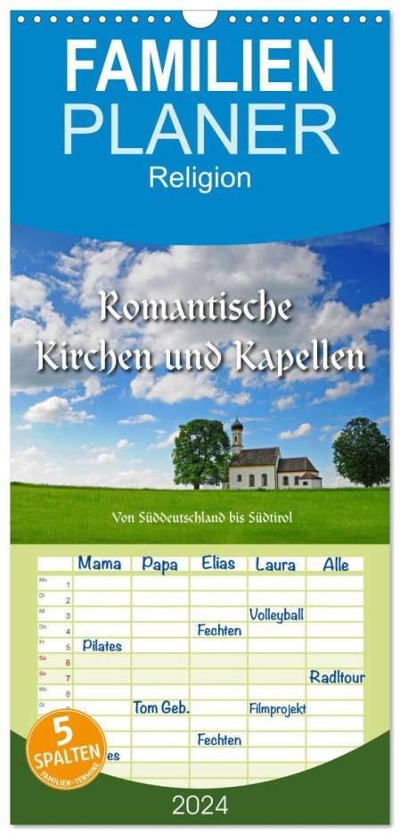 Reinhold Ratzer: Familienplaner 2024 - Romantische Kirchen und Kapellen mit 5 Spalten (Wandkalender, 21 x 45 cm) CALVENDO, Kalender