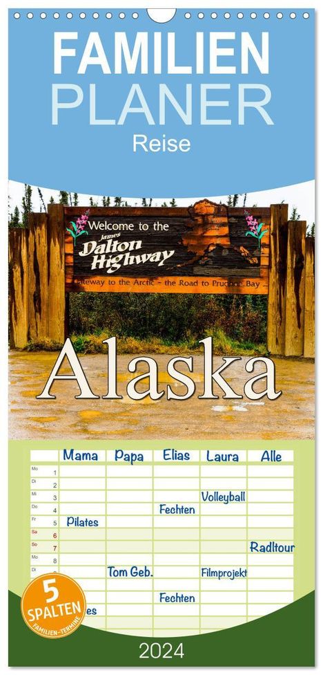 Frank Baumert: Familienplaner 2024 - James Dalton Highway Alaska mit 5 Spalten (Wandkalender, 21 x 45 cm) CALVENDO, Kalender