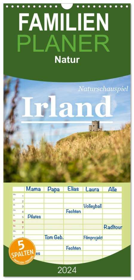 Benjamin Lederer: Familienplaner 2024 - Naturschauspiel Irland mit 5 Spalten (Wandkalender, 21 x 45 cm) CALVENDO, Kalender