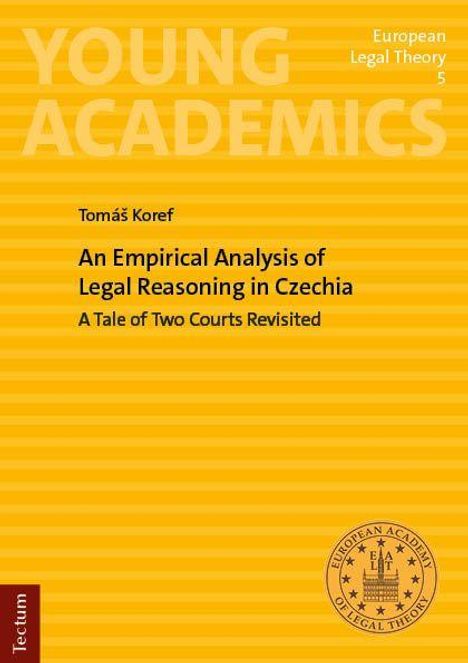 "An Empirical Analysis of Legal Reasoning in Czechia" von Tomáš Koref auf gelbem, gestreiftem Hintergrund mit Logo.
