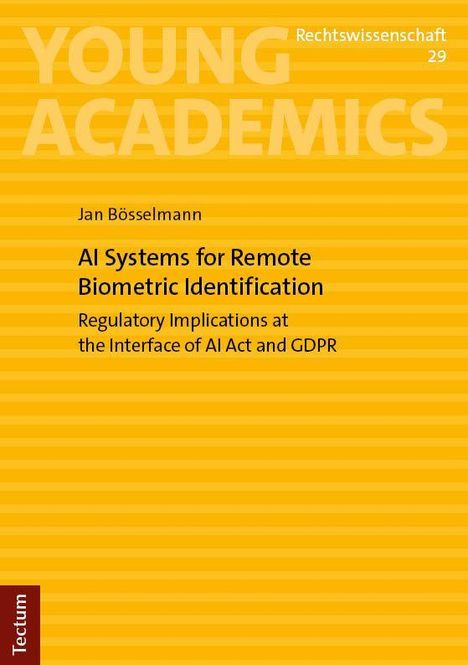 „AI Systems for Remote Biometric Identification“ von Jan Bösselmann. Gelber Hintergrund mit Streifen.
