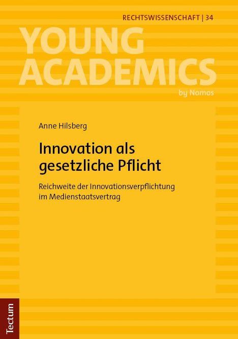 Titel: "Innovation als gesetzliche Pflicht". Layout: Gelb mit weißen Streifen, moderner Stil.