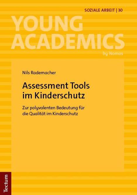 Assessment Tools im Kinderschutz: Bedeutung für Qualität. Gelbes Cover, Streifen, "Young Academics", "Tectum"-Logo.