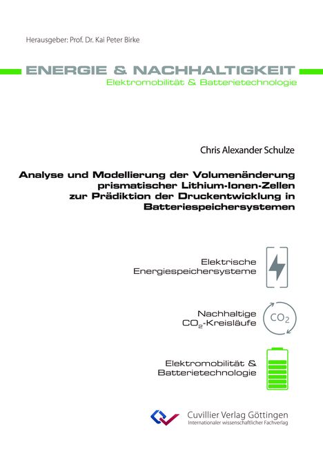Titel: "Analyse und Modellierung der Volumenänderung prismatischer Lithium-Ionen-Zellen". Unten drei Symbole.