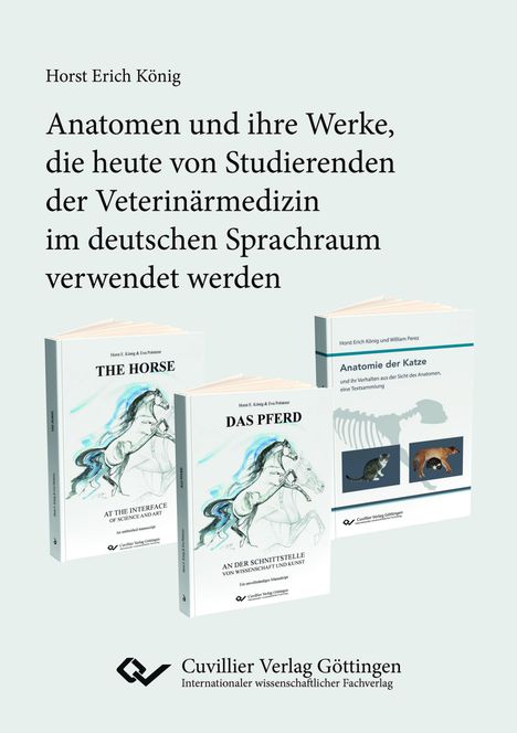 Anatomen und ihre Werke, verwendet von Veterinärmedizin-Studierenden. Drei Buchcover: "The Horse", "Das Pferd", "Anatomie der Katze".