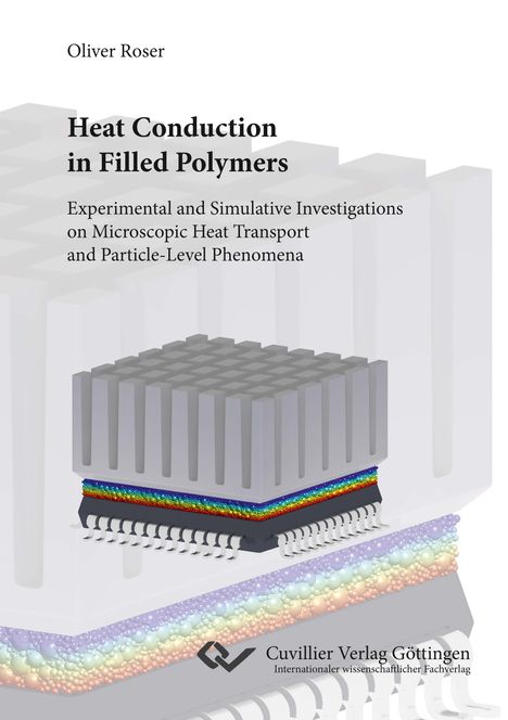 "Heat Conduction in Filled Polymers" von Oliver Roser. Würfelförmige Illustrationen und bunte, schichtartige Strukturen.