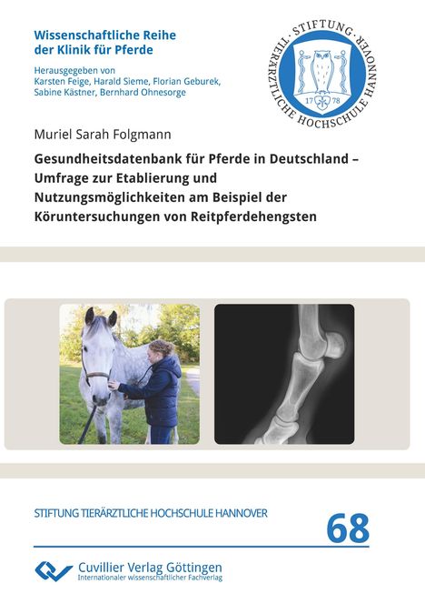 Titel: Gesundheitsdatenbank für Pferde in Deutschland. Oben ein Logo, links Frau mit Pferd, rechts ein Pferde-Röntgenbild.