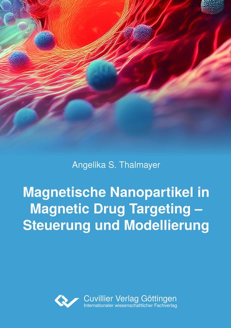 Angelika S. Thalmayer. Magnetische Nanopartikel. Rote und blaue Formen in einem komplexen, abstrakten Muster.