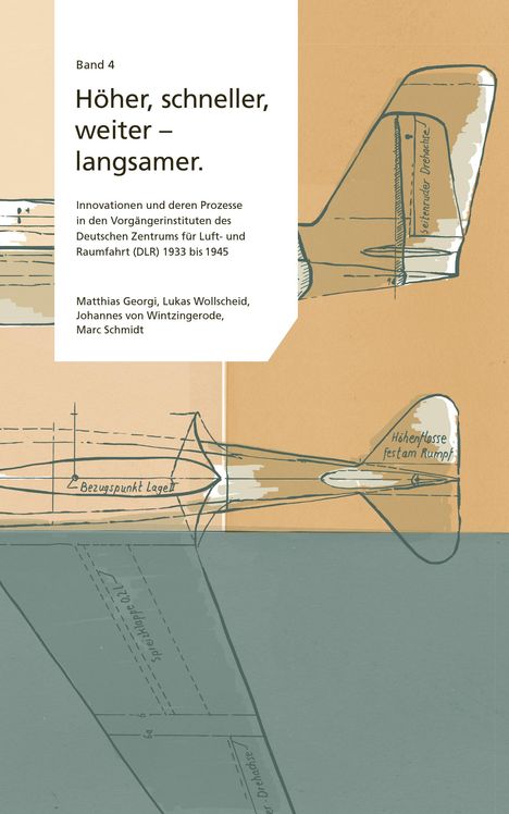 Band 4: "Höher, schneller, weiter – langsamer." Skizzen eines Flugzeugs mit technischen Beschriftungen.