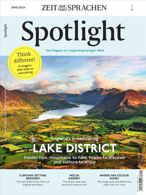 „Spotlight - Das Magazin zur englischsprachigen Welt“. „England's breathtaking LAKE DISTRICT“. Landschaft mit Seen und Bergen.
