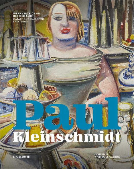 Text: "WERKVERZEICHNIS DER GEMÄLDE", "Paul Kleinschmidt". Ein expressionistisches Gemälde einer Person in einem Café.