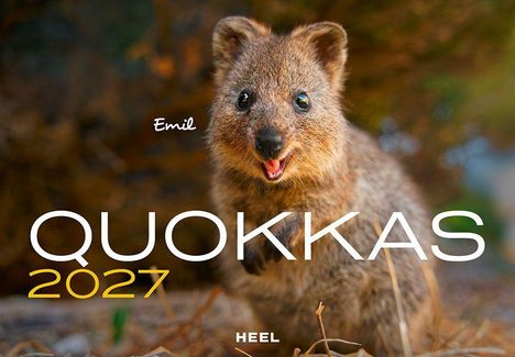 Text: "Emil, QUOKKAS 2027, HEEL". Ein fröhliches Quokka schaut direkt in die Kamera.