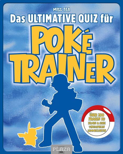 Große gelbe Schrift: „POKÉTRAINER“. Blaues Logo: Silhouetten zweier Figuren, ein Trainer und ein kleines, Ohren gekipptes Wesen.