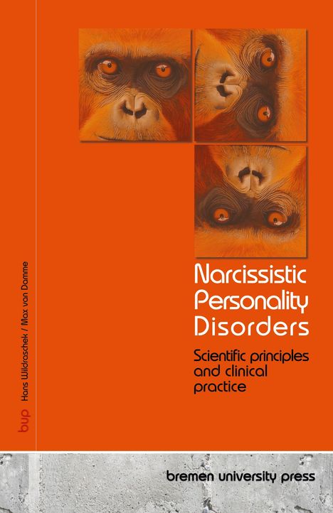 "Narcissistic Personality Disorders: Scientific principles and clinical practice." Illustration von Orang-Utan-Gesichtern.