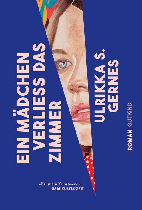 „Ein Mädchen verließ das Zimmer“, Ulrikka S. Gernes, Roman, Gutkind. Illustration eines Gesichts auf blauem Hintergrund.
