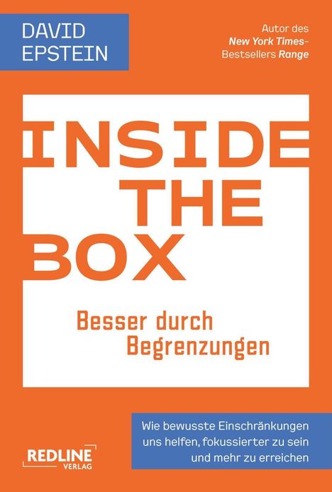 “INSIDE THE BOX: Besser durch Begrenzungen”; Autor David Epstein; orange-weißes Layout.