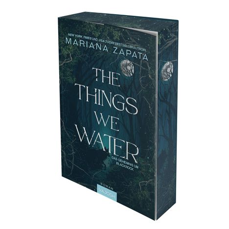 Roman von Mariana Zapata: "The Things We Water", "Das Geheimnis um Blackrock". Düstere Waldszene mit Mond.