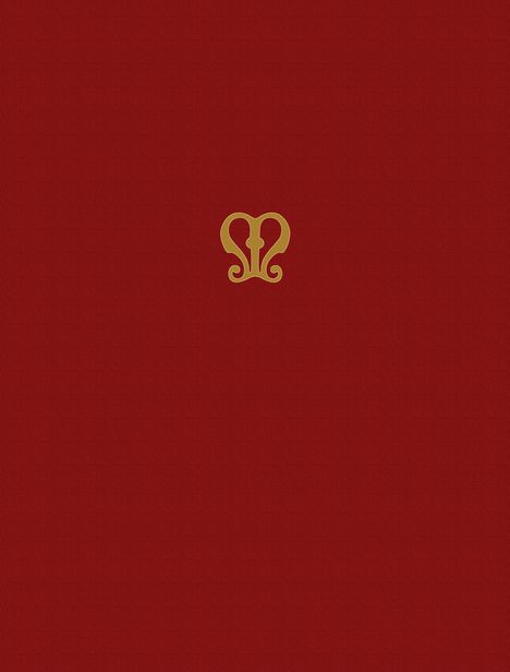 Kein Text erkennbar. Ein goldenes Logo auf rotem Hintergrund, das wie ein stilisiertes Herz aussieht.