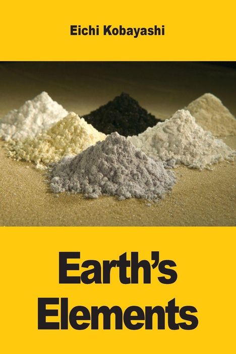 "Earth’s Elements" und "Eichi Kobayashi" auf gelbem Hintergrund; zeigt bunte Pulverhügel auf sandigem Grund.