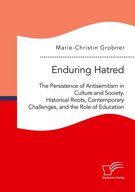 Cover: "Marie-Christin Grobner, Enduring Hatred" steht groß geschrieben. Titel zu Antisemitismus. Rote und weiße Flächen.