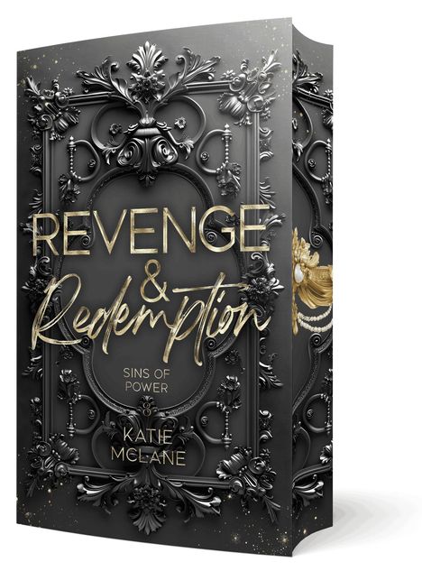 "Revenge & Redemption: Sins of Power" von Katie McLane. Schwarze, verzierte Oberfläche mit goldenen Akzenten.