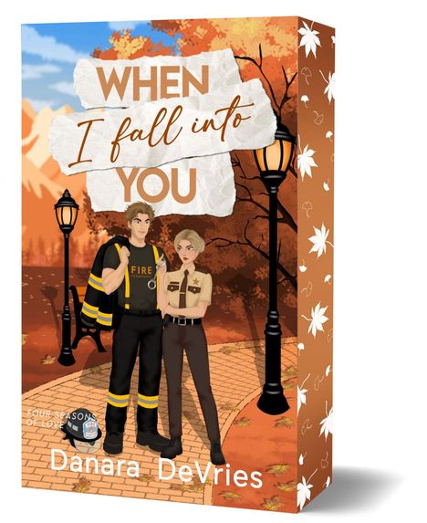 "WHEN I fall into YOU" steht auf Papierfetzen. Darunter "Danara DeVries". Ein Feuerwehrmann und eine Polizistin.