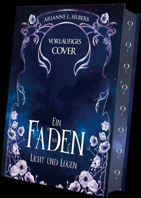 „Vorläufiges Cover“ steht in einem dekorativen Schriftzug, umgeben von Blumenmustern vor einem sternenklaren Hintergrund.