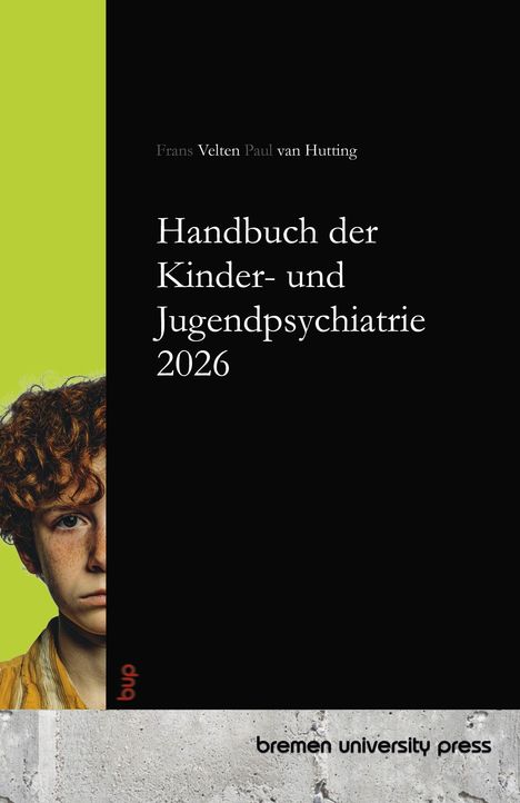 "Handbuch der Kinder- und Jugendpsychiatrie 2026" steht weiß auf schwarzem Hintergrund. Links Kinderporträt.