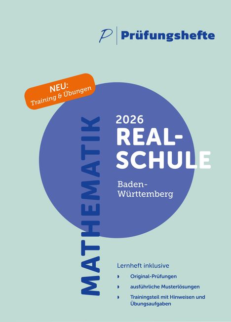 Logo "P Prüfungshafte", "2026 REALSCHULE Baden-Württemberg MATHEMATIK". Inkl. Prüfungen, Musterlösungen, Übungen.