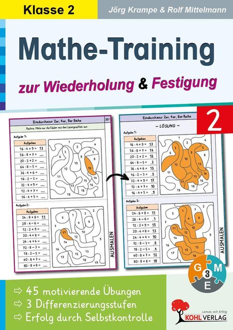 "Klasse 2 - Mathe-Training zur Wiederholung & Festigung. 45 Übungen, 3 Differenzierungsstufen, Erfolg durch Selbstkontrolle."