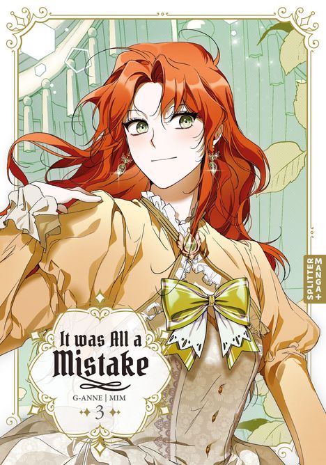 "It was All a Mistake", G-ANNE | MIM, Band 3. Illustration einer rothaarigen Frau in eleganter Kleidung vor grünem Hintergrund.