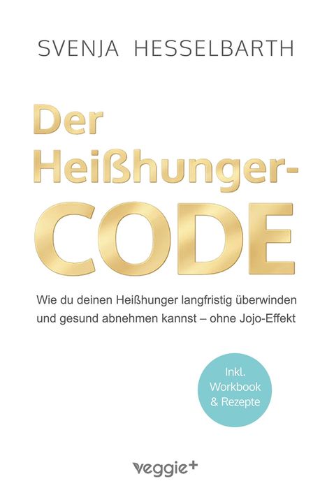 Der Titel ist "Der Heißhunger-Code". Unten steht: "Inkl. Workbook & Rezepte". Ein minimalistisches Design mit hellen Farben.
