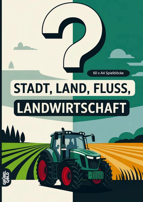 "60 x A4 Spielblöcke. STADT, LAND, FLUSS, LANDWIRTSCHAFT." Illustration eines Traktors auf einem Feld.