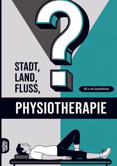 „Stadt, Land, Fluss, Physiotherapie“: Ein großes Fragezeichen und eine zeichnerische Darstellung einer Person auf einer Liege.
