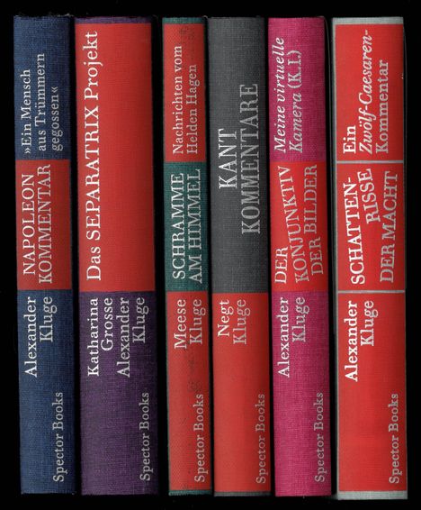 Buchrücken in verschiedenen Farben mit Titeln und Autoren: "NAPOLEON KOMMENTAR", "Das SEPARATRIX Projekt", "KANT KOMMENTARE".