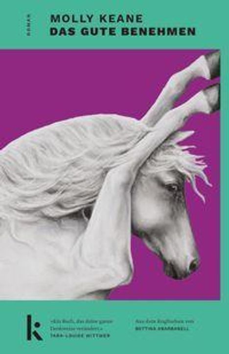 „Molly Keane: Das gute Benehmen“. Weiße Pferdemähne vor lila Hintergrund, Buchcover.