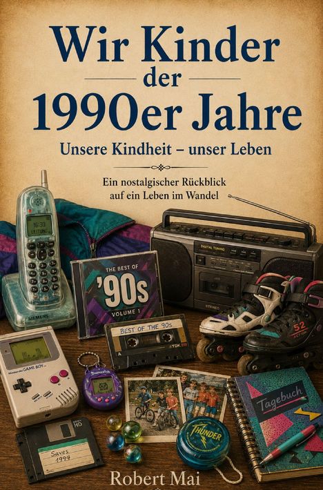 "Wir Kinder der 1990er Jahre. Unsere Kindheit – unser Leben." Ein nostalgischer Rückblick. Verschiedene Retro-Gegenstände.