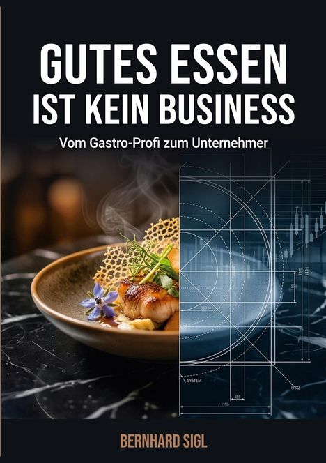 Text: "GUTES ESSEN IST KEIN BUSINESS. Vom Gastro-Profi zum Unternehmer. BERNHARD SIGL."
Links ein Gericht, rechts Diagramme.