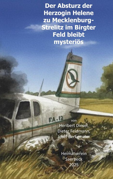 Titel: "Der Absturz der Herzogin Helene zu Mecklenburg-Strelitz im Birgter Feld bleibt mysteriös". 

Gemälde: Bruchlandung eines Flugzeugs mit Rauch.