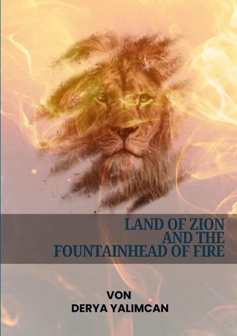 "Land of Zion and the Fountainhead of Fire" von Derya Yalimcan. Ein Löwenkopf in Flammen vor einem orangefarbenen Hintergrund.