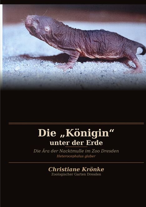 „Die ‚Königin‘ unter der Erde“ und Bild eines Nacktmulls, bräunliche Haut, auf hellem Untergrund.