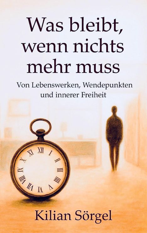 „Was bleibt, wenn nichts mehr muss“ von Kilian Sörgel. Eine Uhr, im Hintergrund eine konturierte Figur.