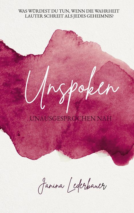 "Was würdest du tun, wenn die Wahrheit lauter schreit als jedes Geheimnis?" Titel "Unspoken", Autorin: Janina Lederbauer.