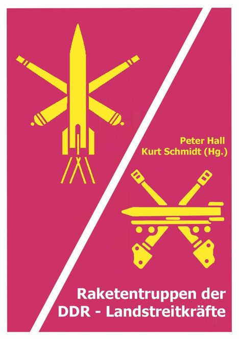 Peter Hall, Kurt Schmidt (Hg.), Raketentruppen der DDR - Landstreitkräfte. Gelbe Symbole auf rotem Hintergrund.