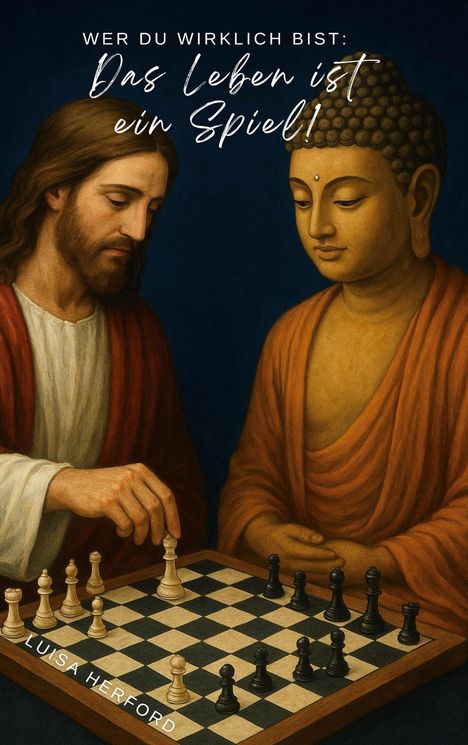 Text: "WER DU WIRKLICH BIST: Das Leben ist ein Spiel! LUISA HERFORD"

Illustration: Zwei Figuren spielen Schach.